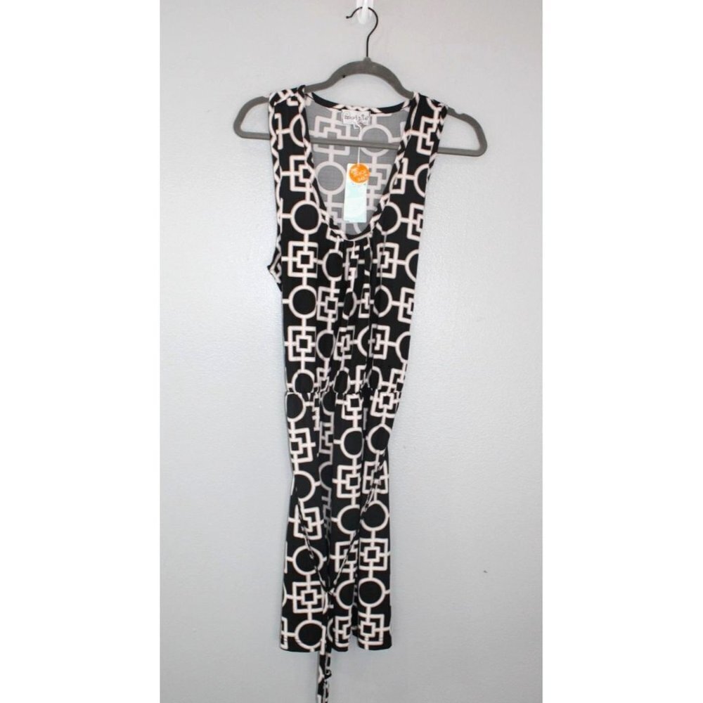 Mudpie Swimsuit Dress Womens M Black Sleeveless Geometric Midi Beachy Summer Mod